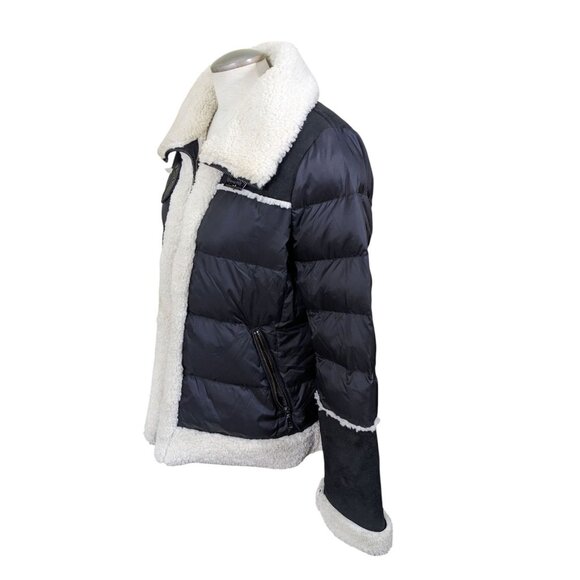 Tahari Black Selena Faux Shearling Trim Jacket Coat Size L Outdoor Winter Fall - Picture 8 of 14